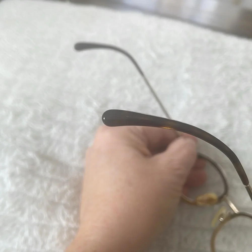 Chanel Cream Semi Half Tortoise Rim Vintage Goldtone Metal Sided Glasses